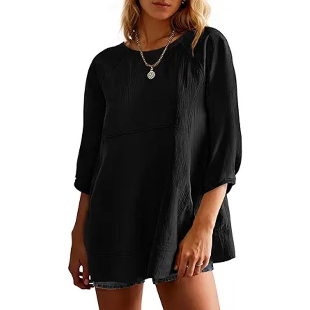 NWT Tankaneo Black 3/4 Sleeve Flowy Oversized Tunic Top Women's Size XXL